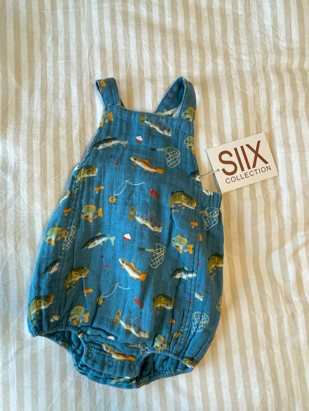 SIIX Collection Blue Fishing Print Baby Romper Bubble